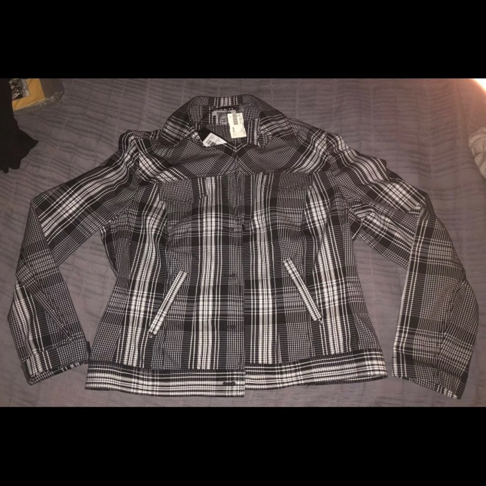 Jean Jacket style Womens sz 12 $349 EU Bandolera Plaid Blk/wh Made in Spain NEW